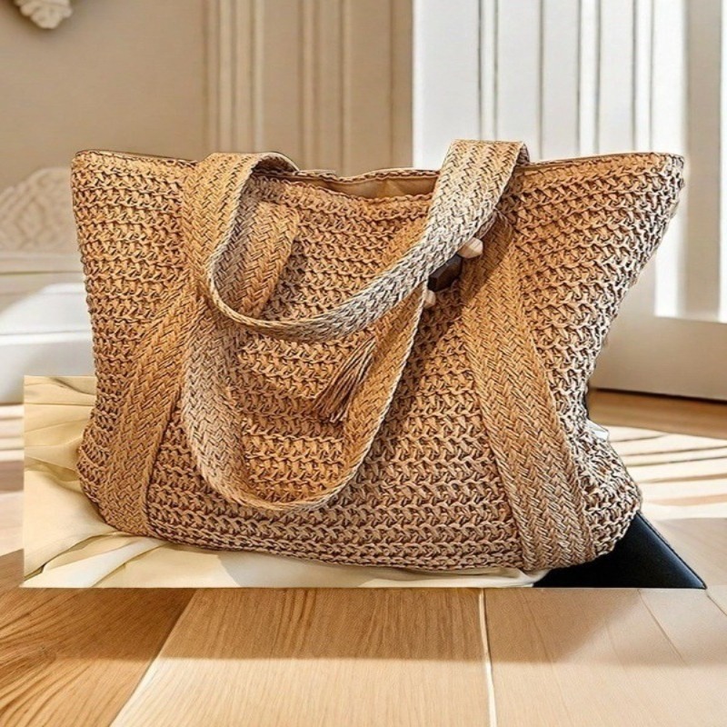 Luxury Beach Bags Ysl - กระเป๋าเป้สะพายหลังแฟชั่นสานจากฟางสำหรับรีสอร์ทริมทะเล กระเป๋าถือสะพายไหล่ขนาดใหญ่แบบลำลอง กระเป๋าชายหาดสานมือ