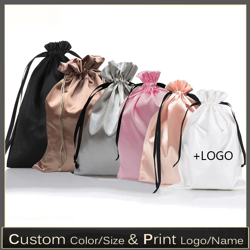 Luxury Bags Outlet - ถุงผ้าซาตินแบบกำหนดเอง 10 ชิ้น สำหรับใส่ผมต่อ ของใช้หรูหรา บรรจุภัณฑ์ผ้าไหม