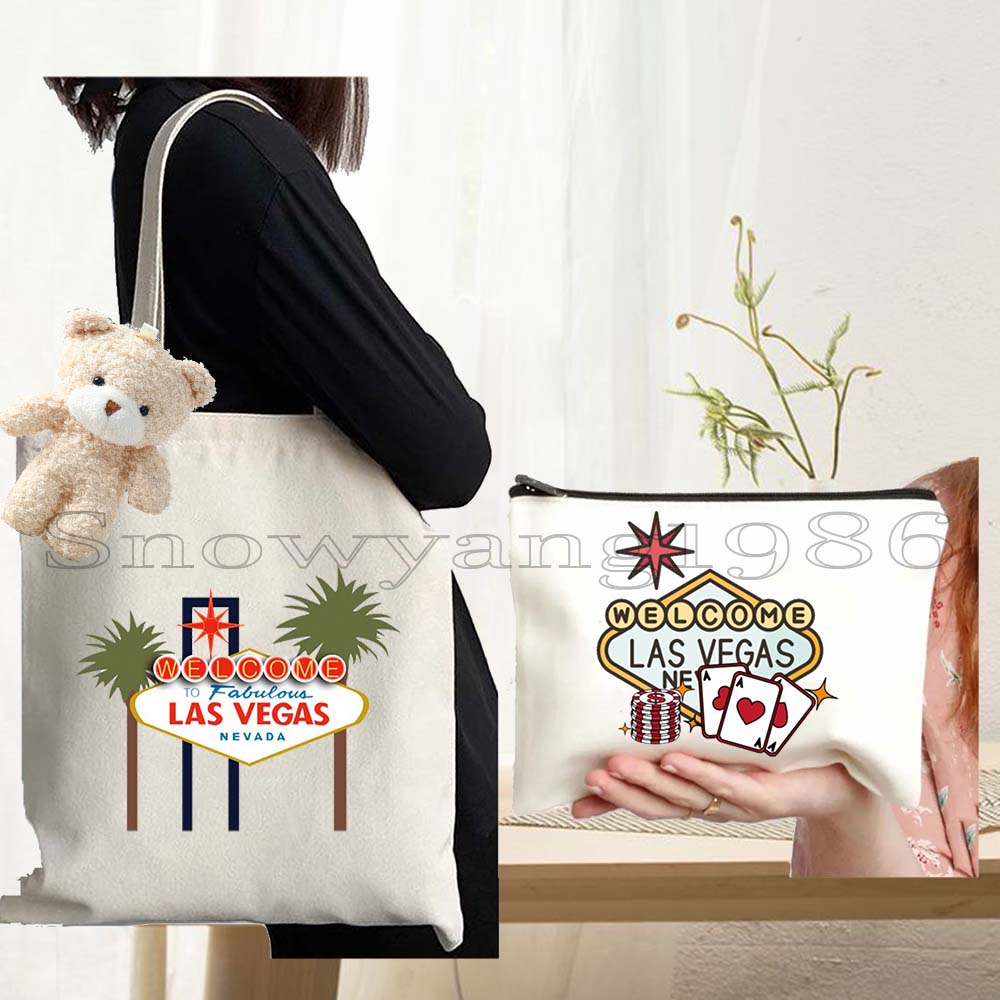 Luxury Bags New York - กระเป๋าถือผ้าแคนวาสลายเมืองนิวยอร์ก ลาสเวกัส นีวาดา สไตล์อเมริกัน สีสันสดใส ของขวัญสุดหรูสำหรับผู้หญิง