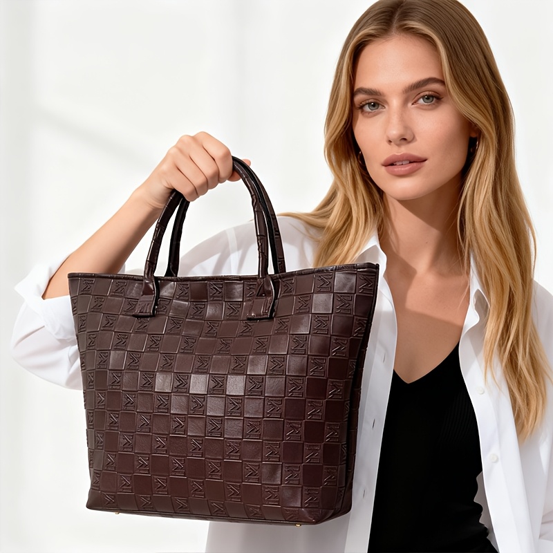 Luxury Quilted Bags - กระเป๋าโท้ทผู้หญิงลายควิลท์สีน้ำตาลเข้มสไตล์หรูหรา กระเป๋าถือสไตล์วินเทจสำหรับผู้หญิงขนาดใหญ่จุของได้เยอะ เหมาะสำหรับใช้ในชีวิตประจำวัน