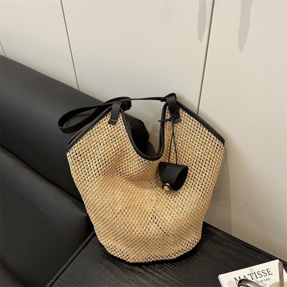 Luxury Beach Bags Ysl - กระเป๋าสะพายไหล่สานฟางฤดูร้อนความจุขนาดใหญ่พร้อมสาย PU กระเป๋าโท้ทแบบโปร่งสำหรับผู้หญิง กระเป๋าถือสำหรับวันหยุดพักผ่อนที่ชายหาด
