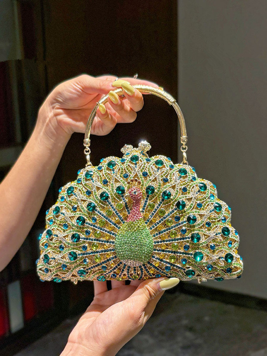 Luxury Bags That Are Affordable - กระเป๋าสะพายข้างแบบพกพาสำหรับผู้หญิง ดีไซน์หรูหรา ราคาเข้าถึงได้ ประดับเพชร ลายยูนิค รูปนกยูง