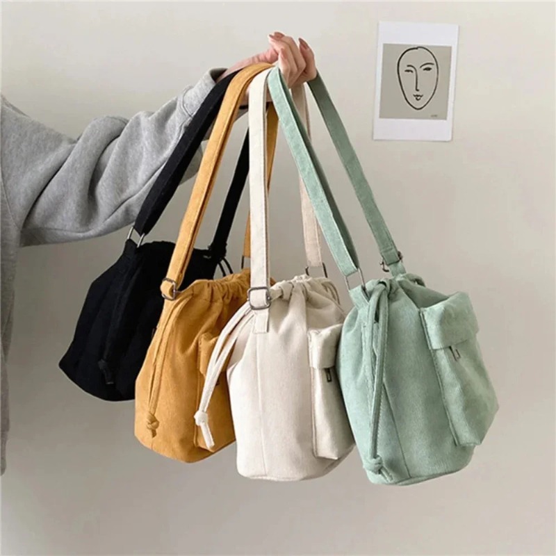 Luxury Beach Bags Ysl - กระเป๋าสะพายไหล่สไตล์เกาหลีสำหรับผู้หญิง กระเป๋าทรงถังแบบมีเชือกผูก กระเป๋าสะพายข้างลำลองน้ำหนักเบาสำหรับวัยรุ่น กระเป๋าสะพายข้างแบบใหม่ทั้งหมด